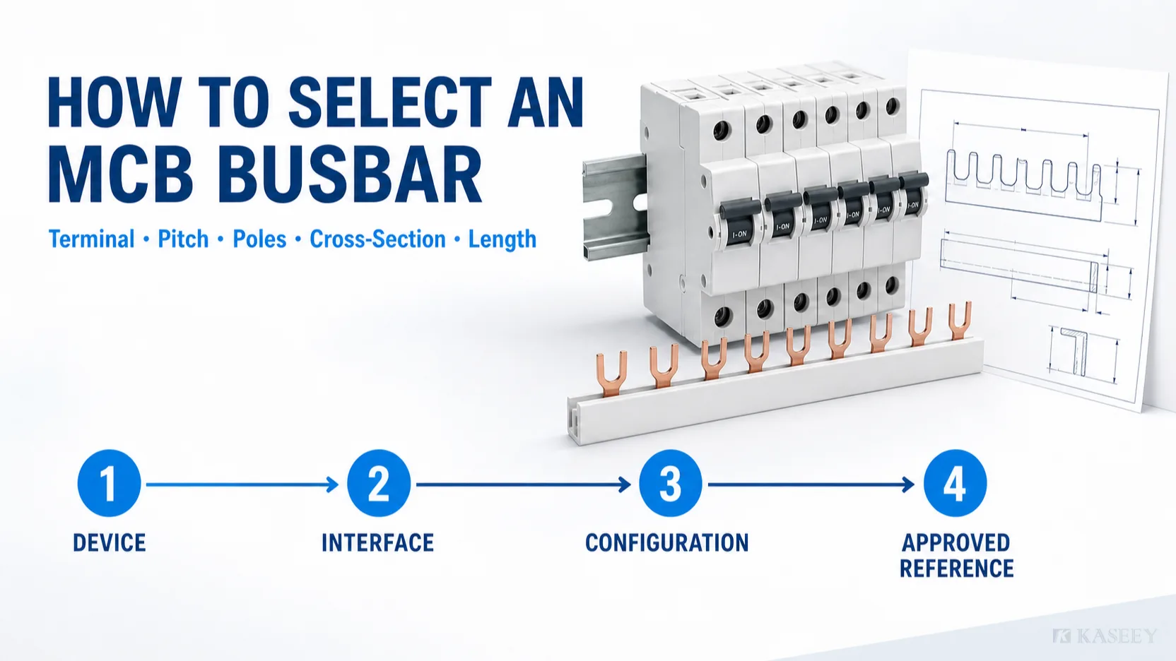 MCB busbar selection route from device and terminal interface to an approved repeat-order reference